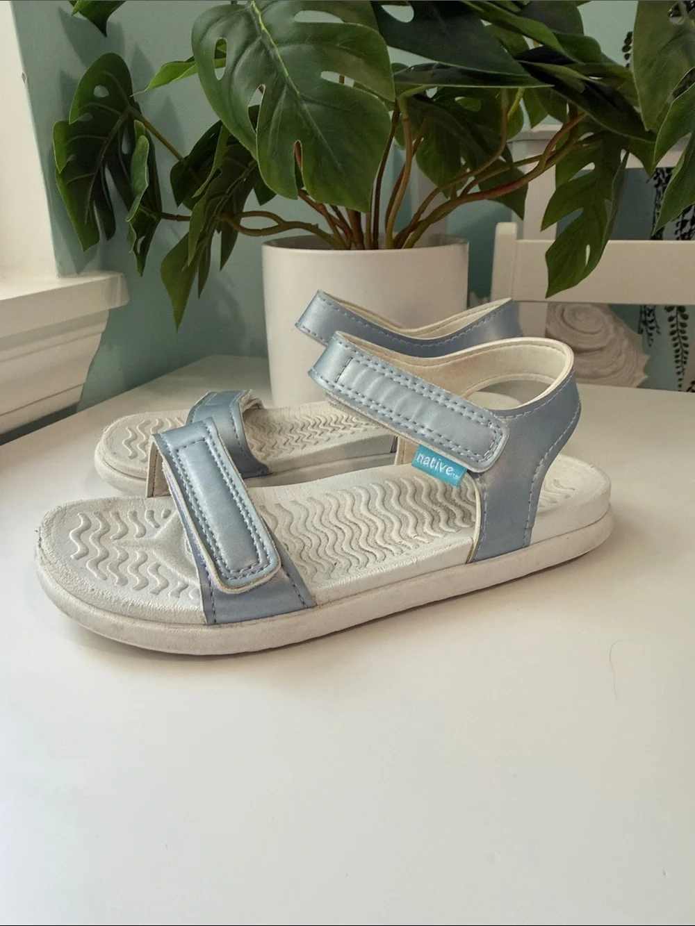 Native Kids Light Blue Velcro Strap Sandals